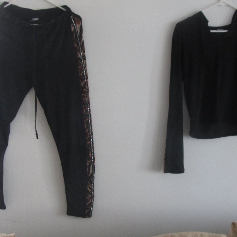 Dodo Women's Leopard Print Indoor two Piece Set Tracksuit